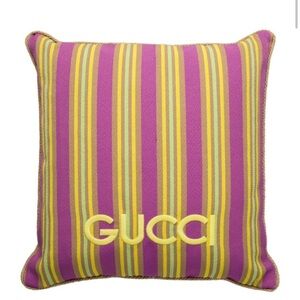 NWT Gucci Purple, Yellow & Green Striped Logo Accent Pillow